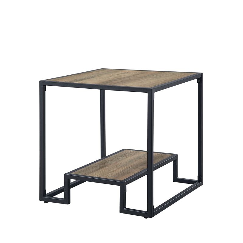 ACME Idella End Table, Rustic Oak & Black Finish