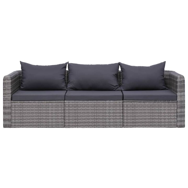 vidaXL 3 Piece Garden Sofa Set with Cushions Gray Poly Rattan
