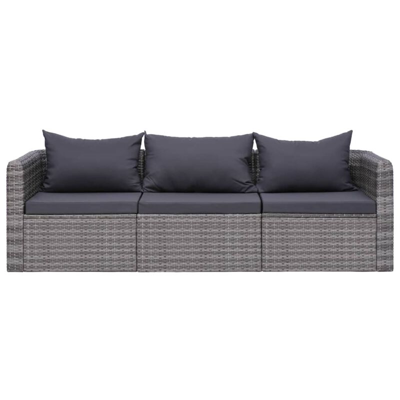 vidaXL 3 Piece Garden Sofa Set with Cushions Gray Poly Rattan