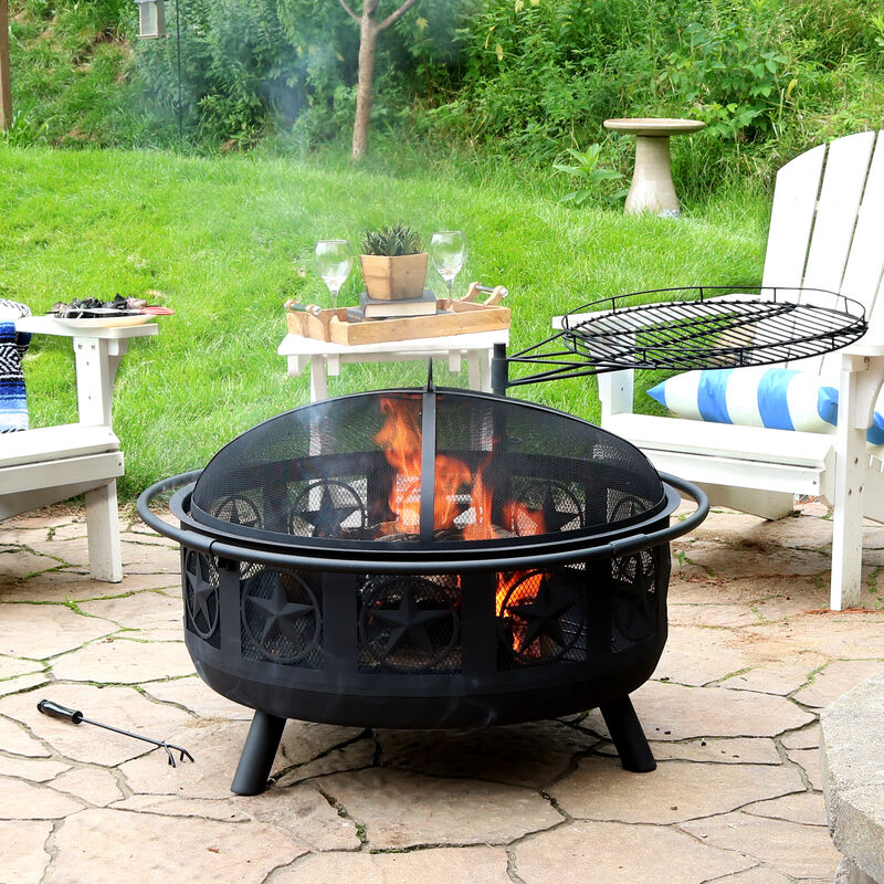 Sunnydaze 30 in All Star Steel Fire Pit with Cooking Grate and Spark Screen