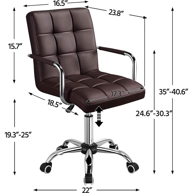 Hivvago Dark Brown Modern Faux Leather Mid-Back Office Chair with Armrests and Wheels