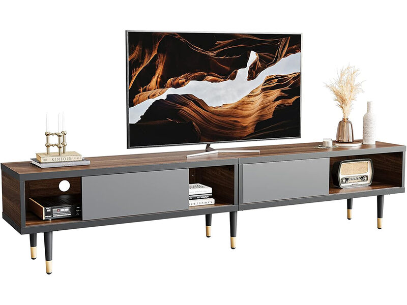 Entertainment Center with Storage,Sliding Doors for 85 inch tv,Walnut