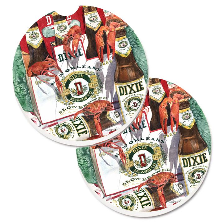 Caroline's Treasures Dixie Beer & Crawfish New Orleans Set of 2 Cup Holder Car Coasters 8541CARC, 2.56, Multicolor