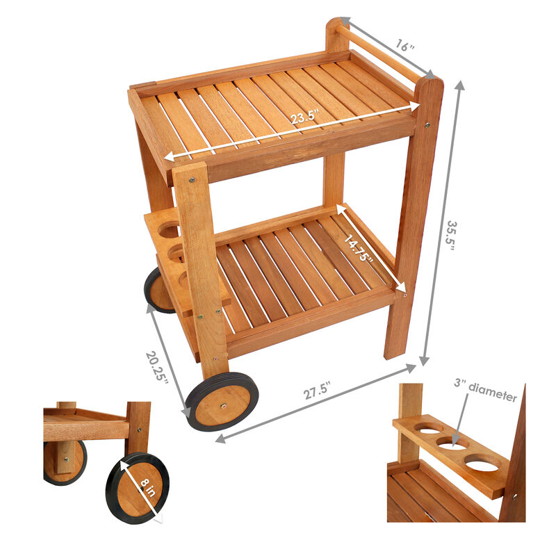 Sunnydaze 2-Tier Malaysian Hardwood Indoor and Outdoor Serving Cart