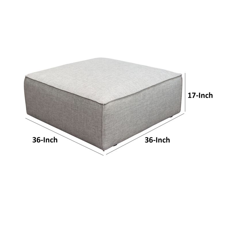 Daro 36 Inch Square Ottoman, Cushioned Top, Gray Barley Upholstery, Black - Benzara