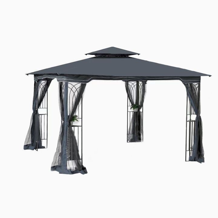 10x10 Outdoor Patio Gazebo Canopy Tent With Ventilated Double Roof And Mosquito Net