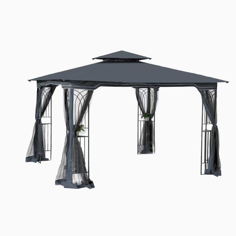 10x10 Outdoor Patio Gazebo Canopy Tent With Ventilated Double Roof And Mosquito Net