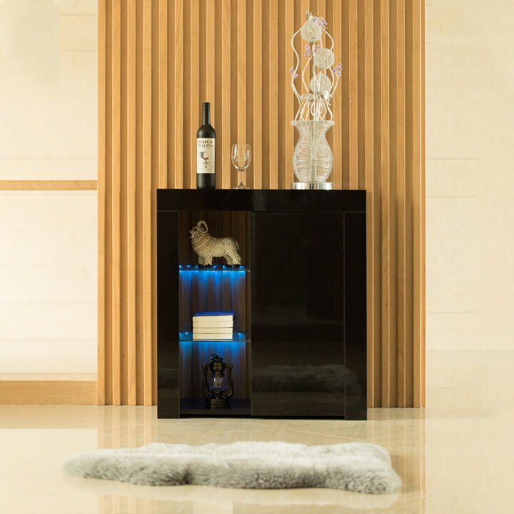 Office or Living Room Side Storage Cabinet With LED, White