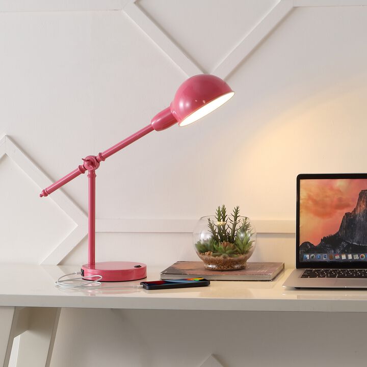 Curtis Vintage Industrial Iron Adjustable Dome Shade LED Task Lamp with USB Charging Port