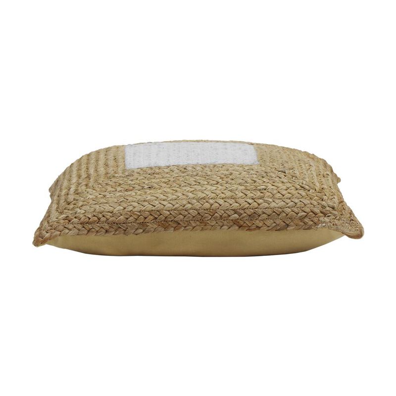 Belen Kox White Square Jute and Cotton Accent Pillow, Belen Kox