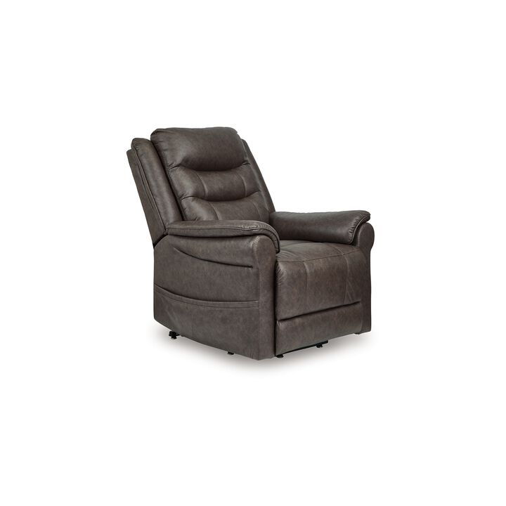 Otim Power Lift Recliner Chair, 35in Heat Massage, Brown Faux Leather - Benzara