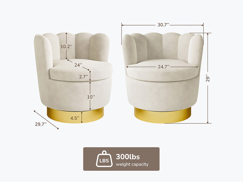 BELLEZE Swivel Accent Chair, Velvet Modern Round Petal Swivel Barrel Chair, 360° Upholstery Swivel Sofa Armchair, Comfy Swivel Accent Chair for Living Room Bedroom - Lotus (White)