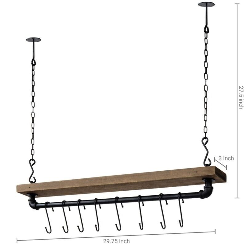 Hivvago FarmHome Rustic Industrial 8 S-Hooks Ceiling Mounted Hanging Pot Rack
