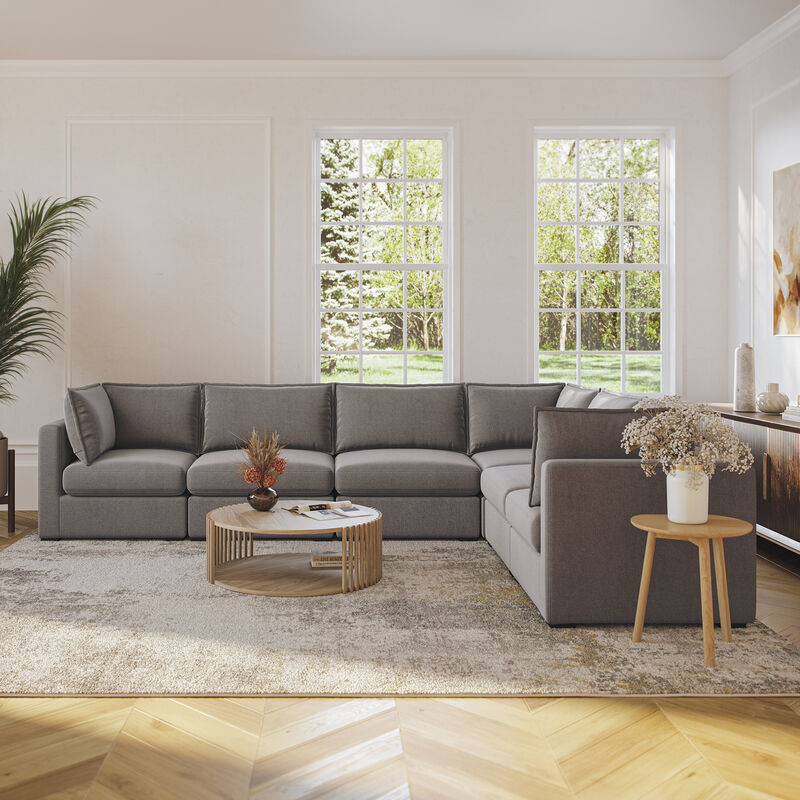 Bennett 6 Piece Flange Seam Modular Sofa  - Latte Brown Performance Fabric