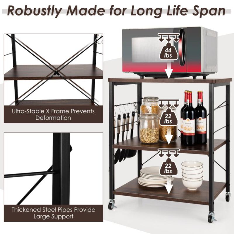 Hivvago 3-Tier Kitchen Baker's Rack Microwave Oven Storage Cart with Hooks