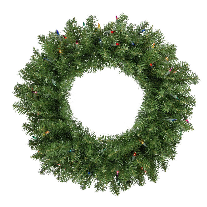 Pre-Lit Rockwood Pine Artificial Christmas Wreath  24-Inch  Multi Lights