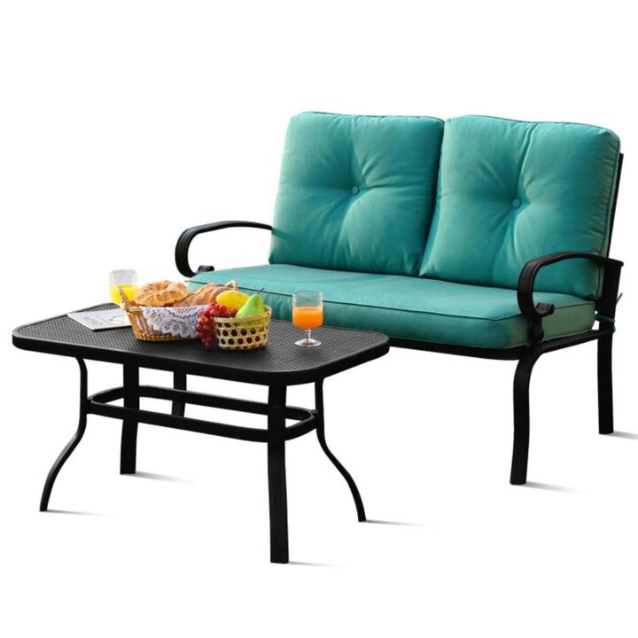 Hivvago 2 Pieces Patio Loveseat Bench Table Furniture Set with Cushioned Chair