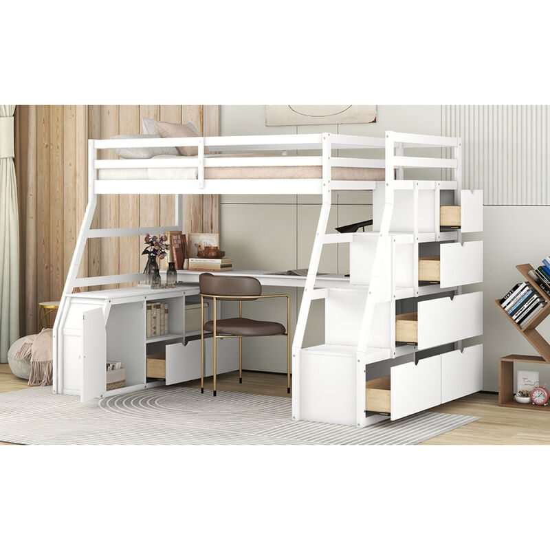 Twin Size Loft Bed With With 7 Drawers 2 Shelves And Desk