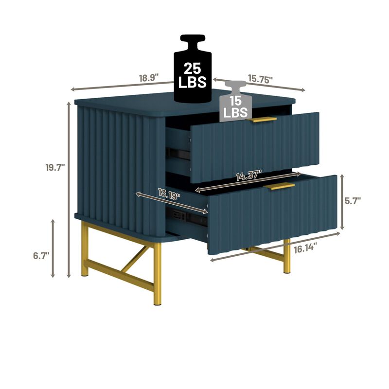 2-Drawer Nightstand with Metal Base