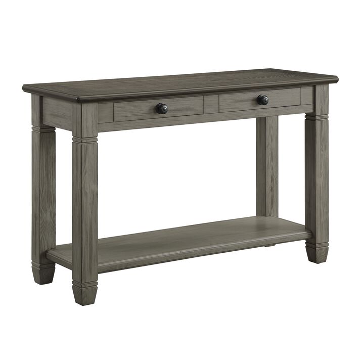 Rome 48 Inch Sofa Table, Rectangular, 2 Drawers, Brown, Gray, Solid Wood - Benzara