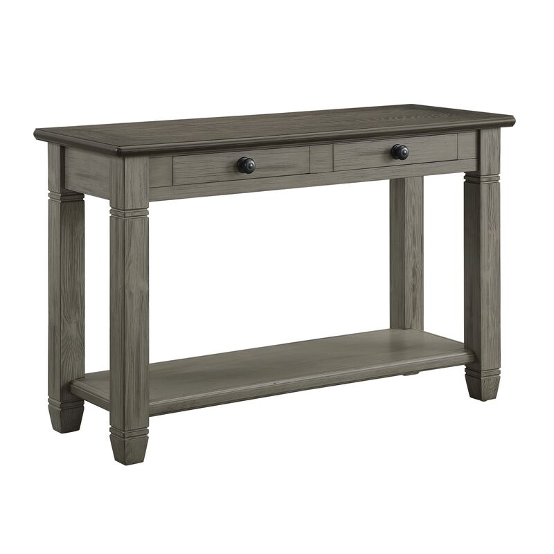 Rome 48 Inch Sofa Table, Rectangular, 2 Drawers, Brown, Gray, Solid Wood - Benzara