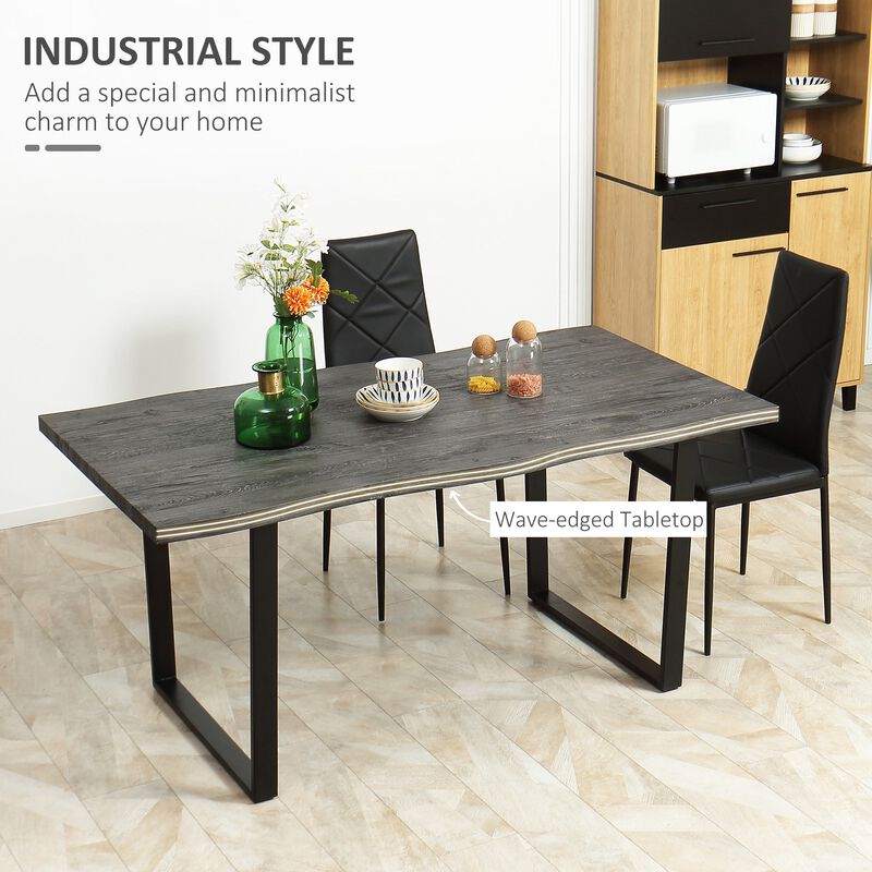 Grey Industrial Dining: 63" Table with Wave-edged Top for 6 People