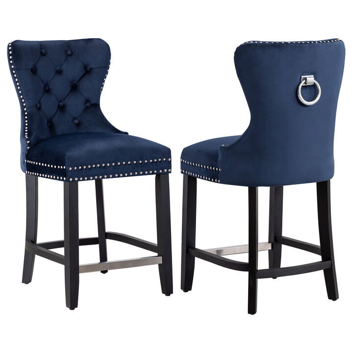 WestinTrends 24" Tufted Velvet Counter Stool (Set of 2)