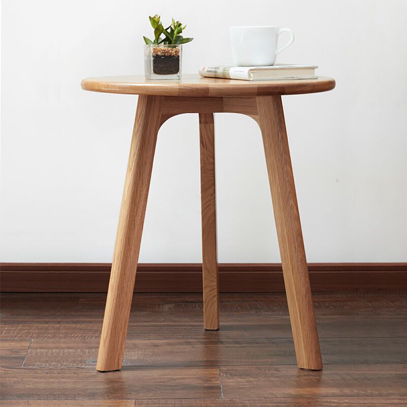 Small Oak Wood Round End Table for Living Room & Bedroom