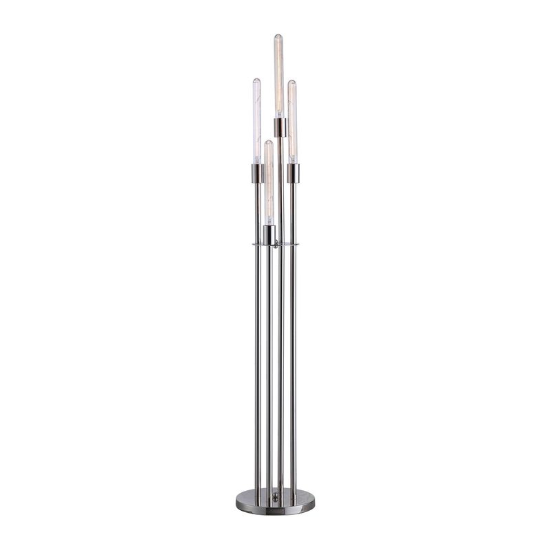 59 Inch Floor Lamp, 4 LED Lights, Metal Round Base, Glossy Nickel Finish-Benzara