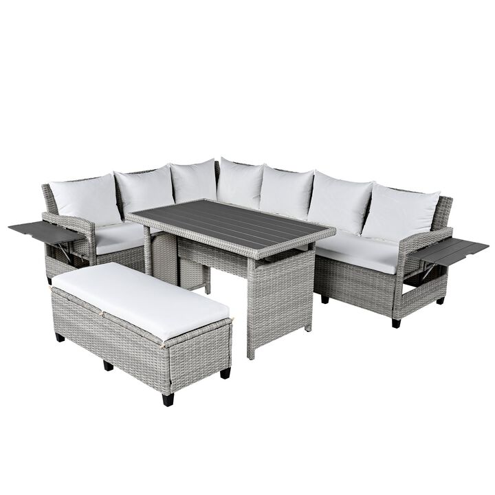 Mondawe Outdoor 5-Piece All-Weather PE Rattan Sofa Set,Garden Patio Sofa With Extendable Tables