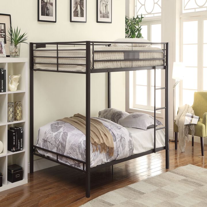 Metal Queen/Queen Bunk Bed, Black Sand-Benzara