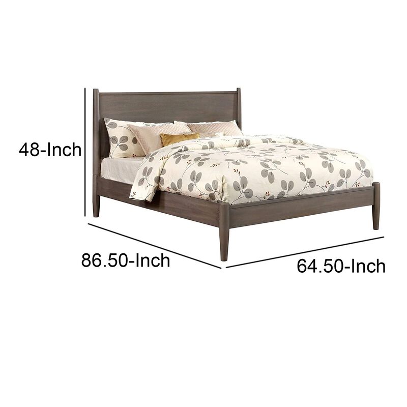Mid Century Modern Wood Queen Bed with Round Tapered Legs, Gray-Benzara