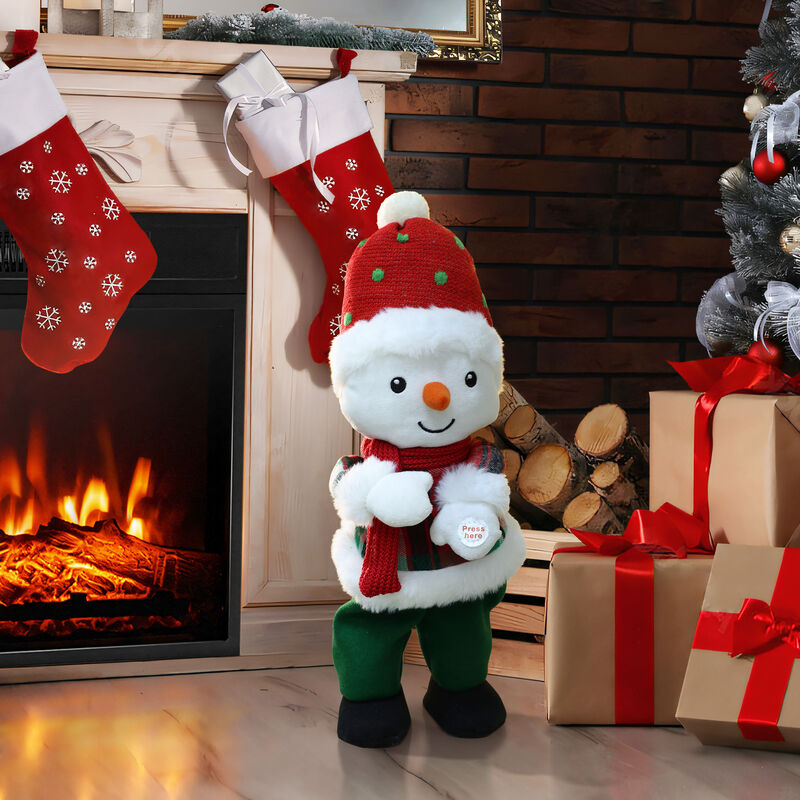 LuxenHome Animated Singing 16" Tall Snowman Holiday Decoration, Battery Operated
