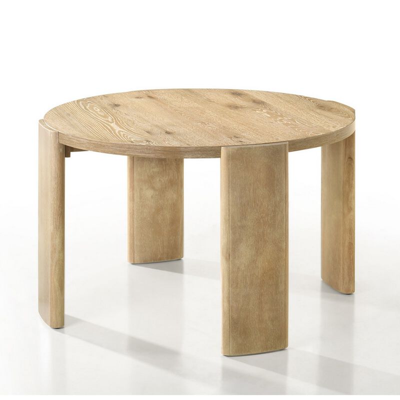 Bowny 47 Inch Dining Table, Round Top, Natural Oak Brown Finish, Solid Wood - Benzara