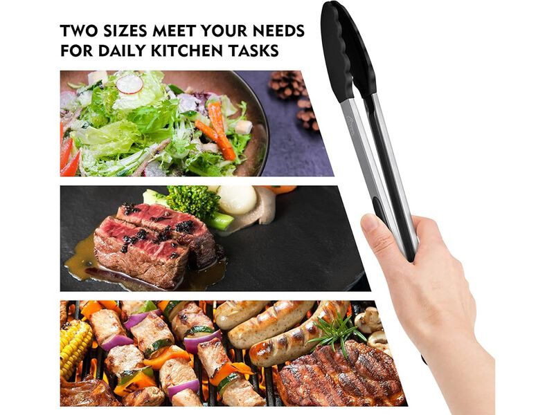 HOTEC Premium Stainless Steel Locking Kitchen Tongs with Silicon Tips, Set of 2-9