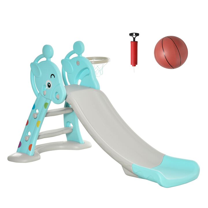 Blue Toddler Playset: Kids Slide and Basketball Hoop Combo