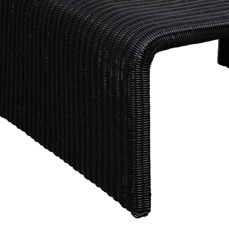 Gigi 36 Inch Coffee Table, Black Woven Rattan, Square Waterfall Edges - Benzara
