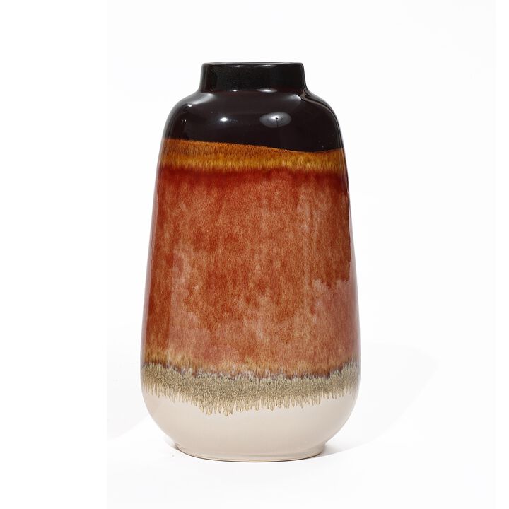 LuxenHome Earth Tones Round Stoneware Vase