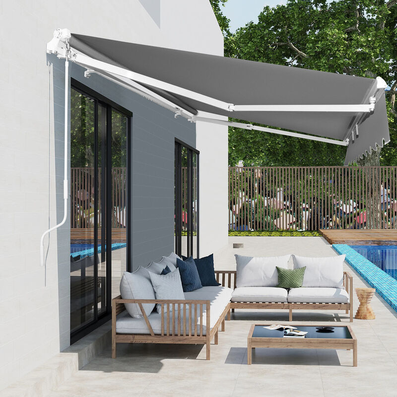 Retractable Awning with Aluminum Alloy Frame, Polyester Cloth for Outdoor Patio Protection