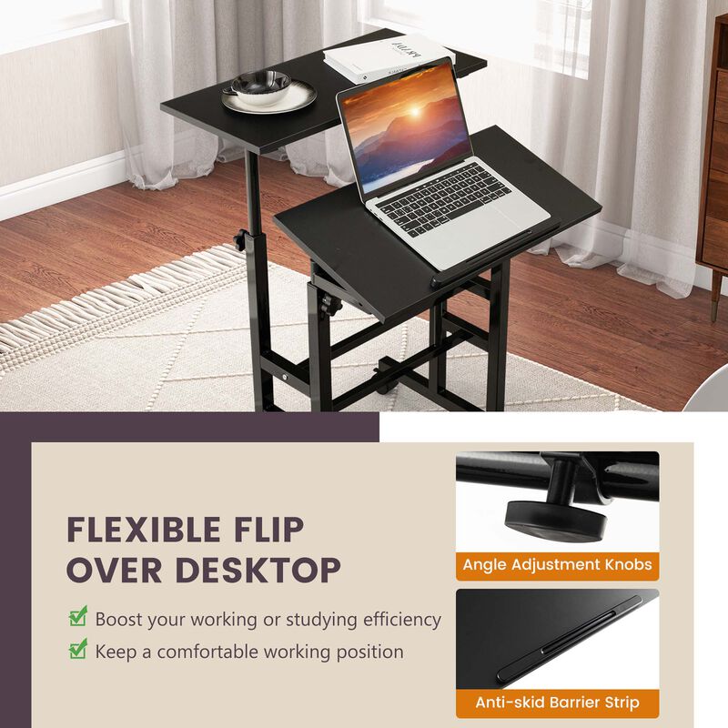 Costway Mobile Standing Desk Rolling Adjustable Laptop Cart Home Office Black