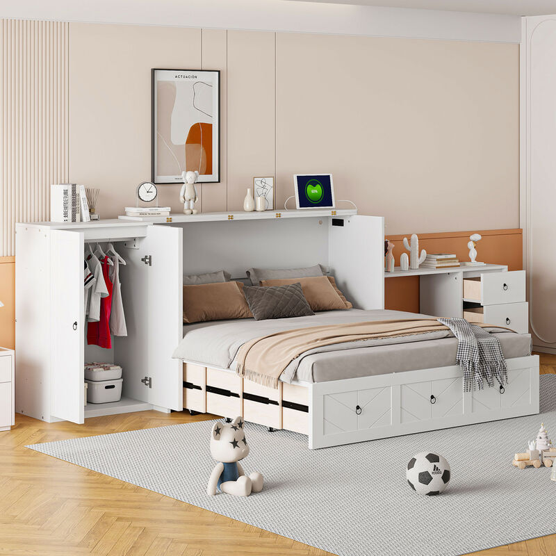 Murphy Bed Wall Bed with USB Port and Wardrobe