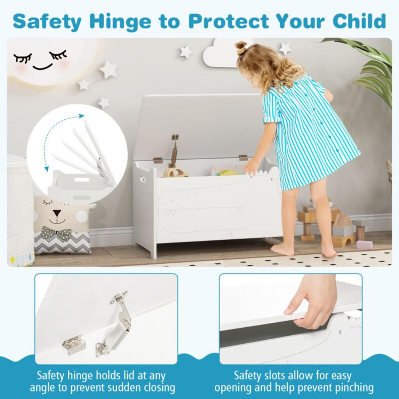 Hivvago Wooden Kids Toy Box with Safety Hinge-White