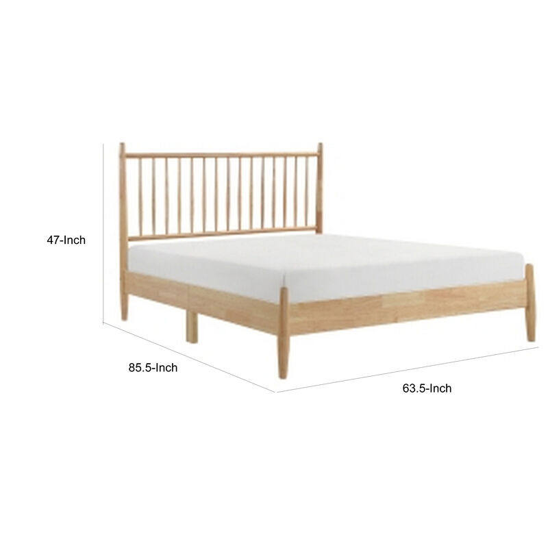 Lika Queen Size Platform Bed, Vertical Slatted Headboard, Natural Brown - Benzara