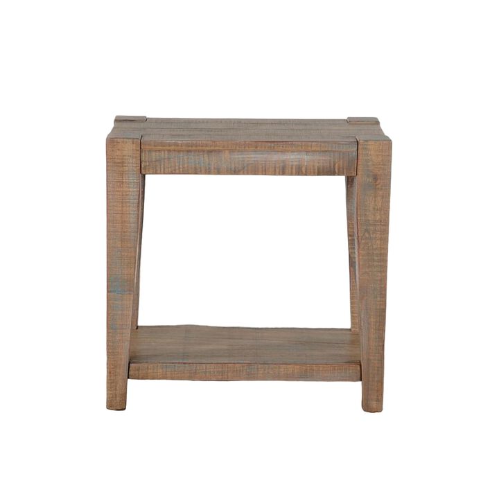 Lilly Accent Chairside Table, Light Brown Wood, Rectangular 25 Inch - Benzara