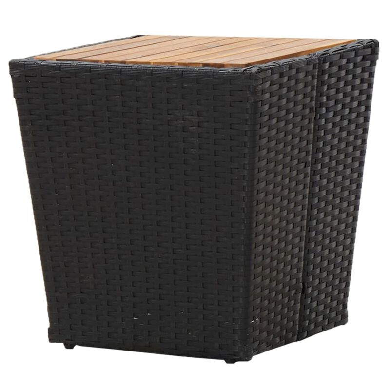 vidaXL Tea Table Black 16.3"x16.3"x16.9" Poly Rattan and Solid Acacia Wood