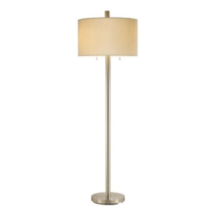 Hivvago Contemporary Satin Steel Floor with Oversized White Silk like Drum Shade