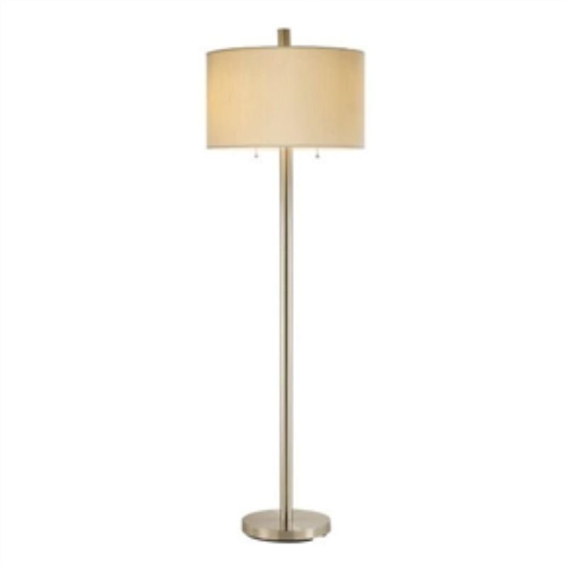 Hivvago Contemporary Satin Steel Floor with Oversized White Silk like Drum Shade