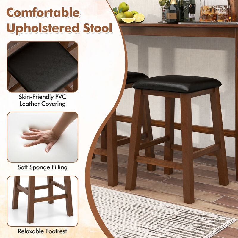 4-Piece Bar Table Set Counter-Height Table and 3 PVC Leather Upholstered Bar Stools-Brown
