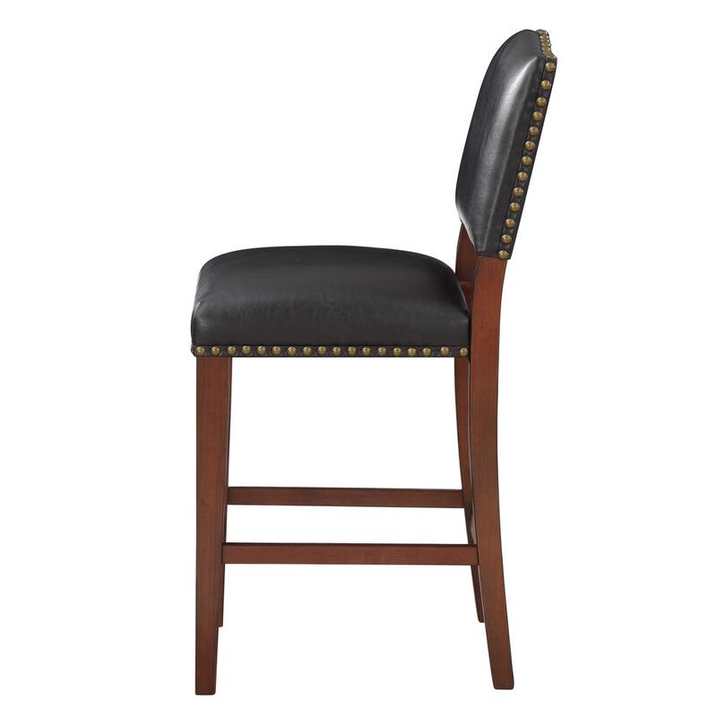 Comfort Pointe Denver Stationary Faux Leather Brown Counter Stool with Nail Heads