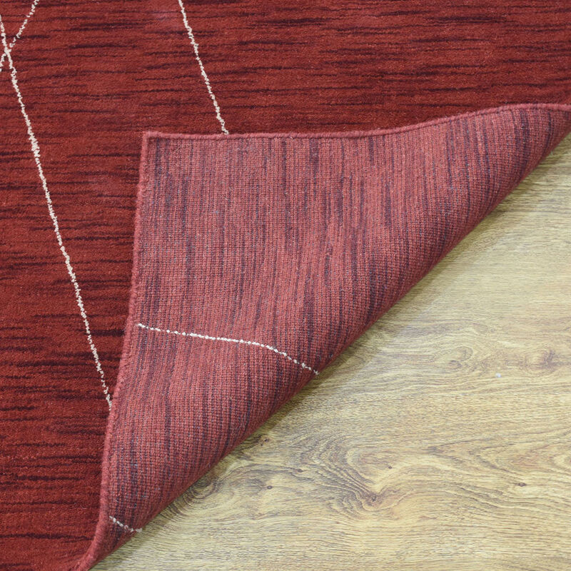 RUGSOTIC CARPETS HAND KNOTTED LOOM WOOL ECO-FRIENDLY AREA RUGS  - 6'x9', Rectangle, Red Color, Geometric Modern Design, High Pile Handmade Anti Skid Area Rugs for Living Room, Bed Room (L00645)